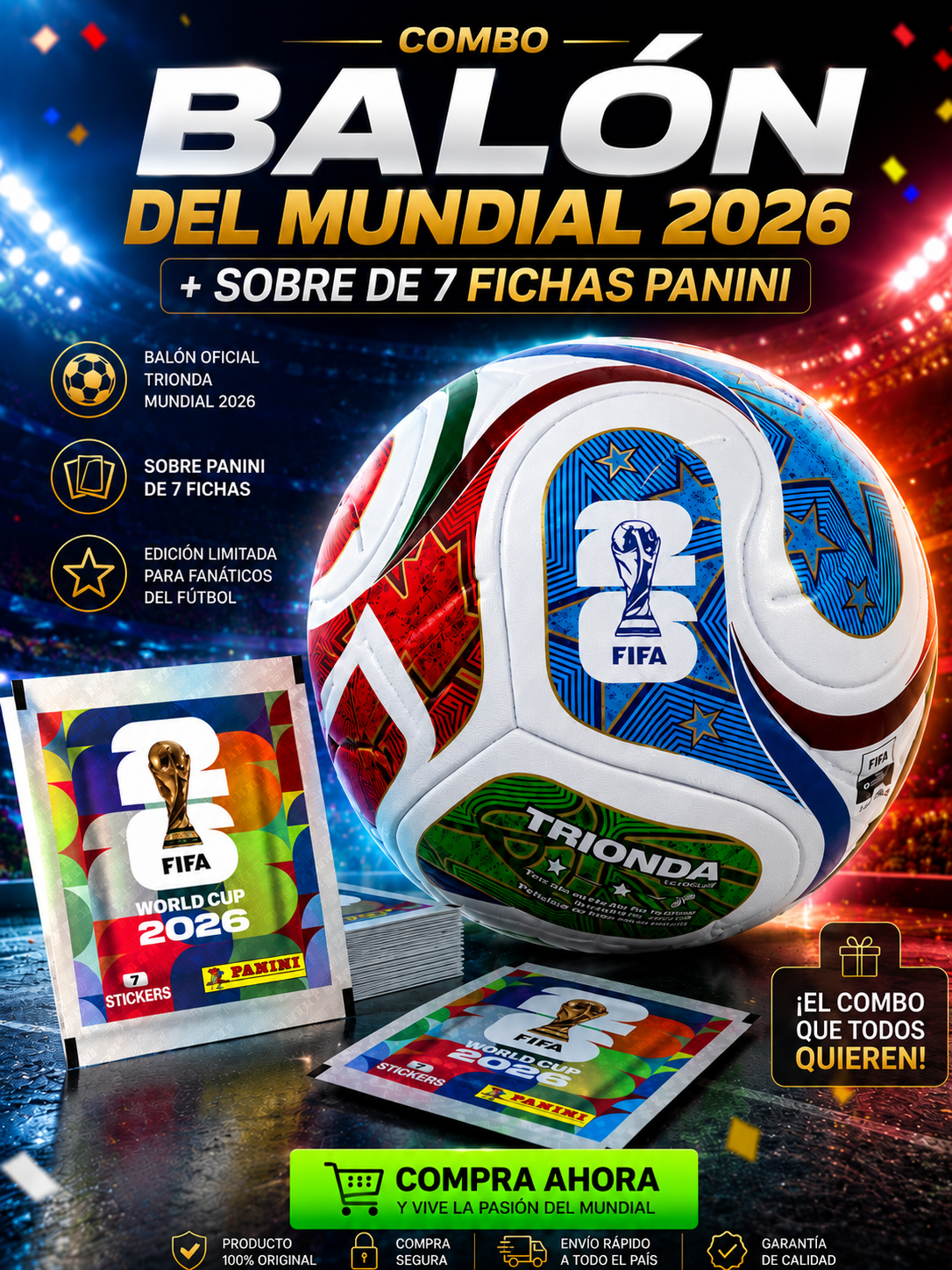 Combo Balón Trionda mundial 2026 + Sobre De Fichas Panini